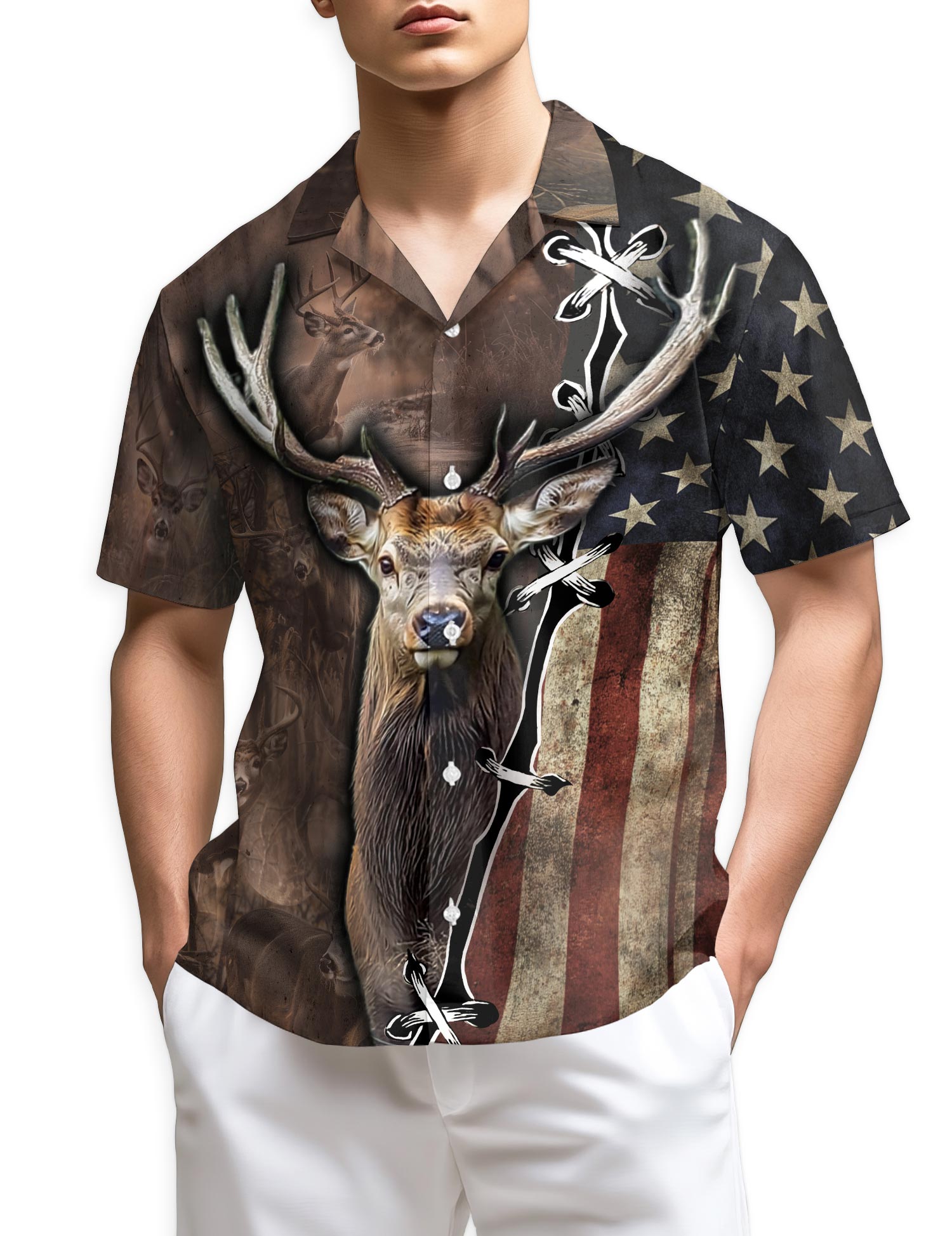 Azhawaiian American Deer Hunter Hawaiian Shirt for Men