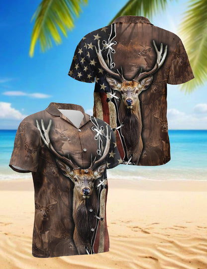 American Deer Hunter Hawaiian Shirt for Men, Button Down Aloha Shirt - Azhawaiian