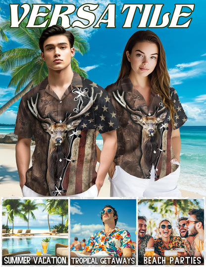 American Deer Hunter Hawaiian Shirt for Men, Button Down Aloha Shirt - Azhawaiian