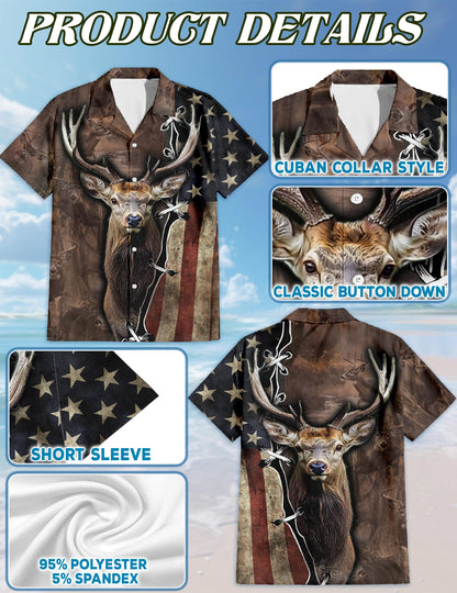 American Deer Hunter Hawaiian Shirt for Men, Button Down Aloha Shirt - Azhawaiian
