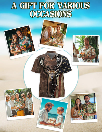 American Deer Hunter Hawaiian Shirt for Men, Button Down Aloha Shirt - Azhawaiian