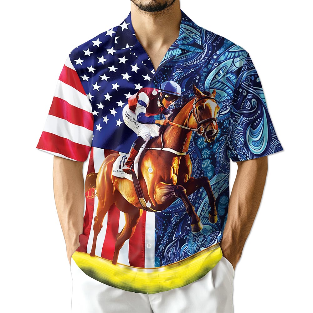 Azhawaiian American Horse Racing Hawaiian Shirt for Men