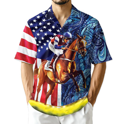 Azhawaiian American Horse Racing Hawaiian Shirt for Men