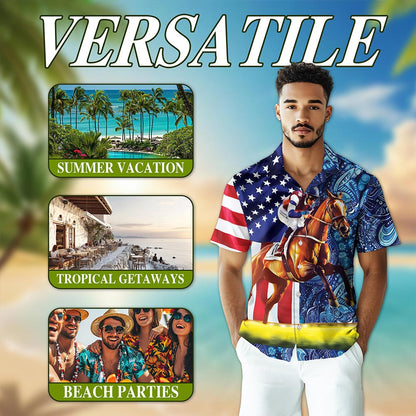 American Horse Racing Hawaiian Shirt for Men, Button Down Aloha Shirt - Azhawaiian