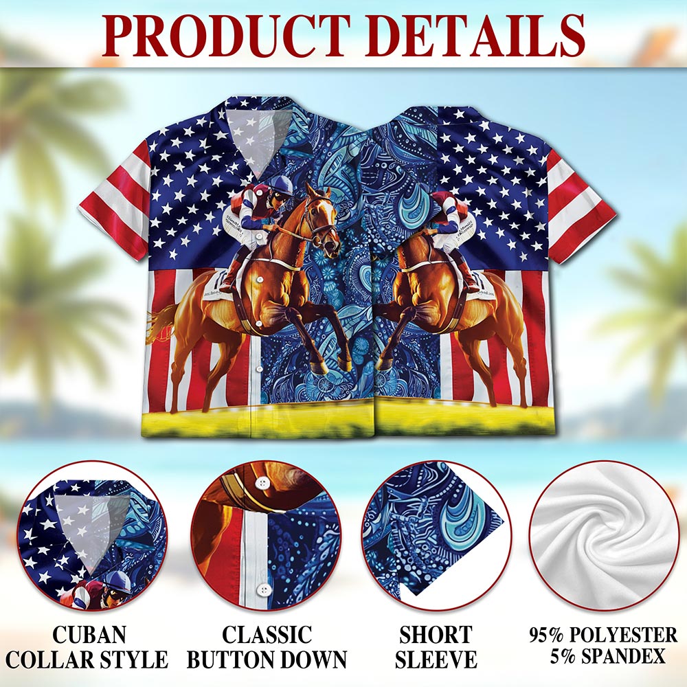 American Horse Racing Hawaiian Shirt for Men, Button Down Aloha Shirt - Azhawaiian