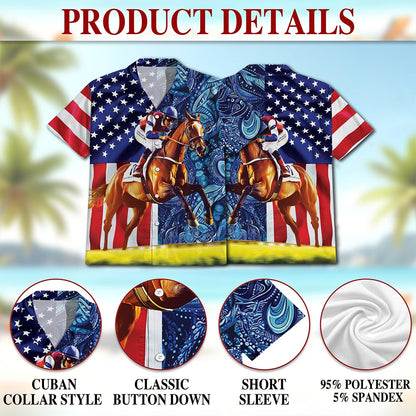 American Horse Racing Hawaiian Shirt for Men, Button Down Aloha Shirt - Azhawaiian