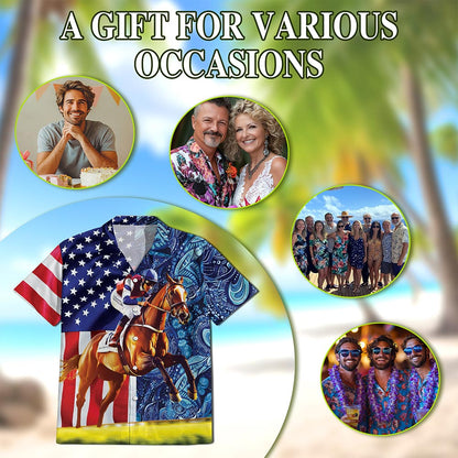American Horse Racing Hawaiian Shirt for Men, Button Down Aloha Shirt - Azhawaiian
