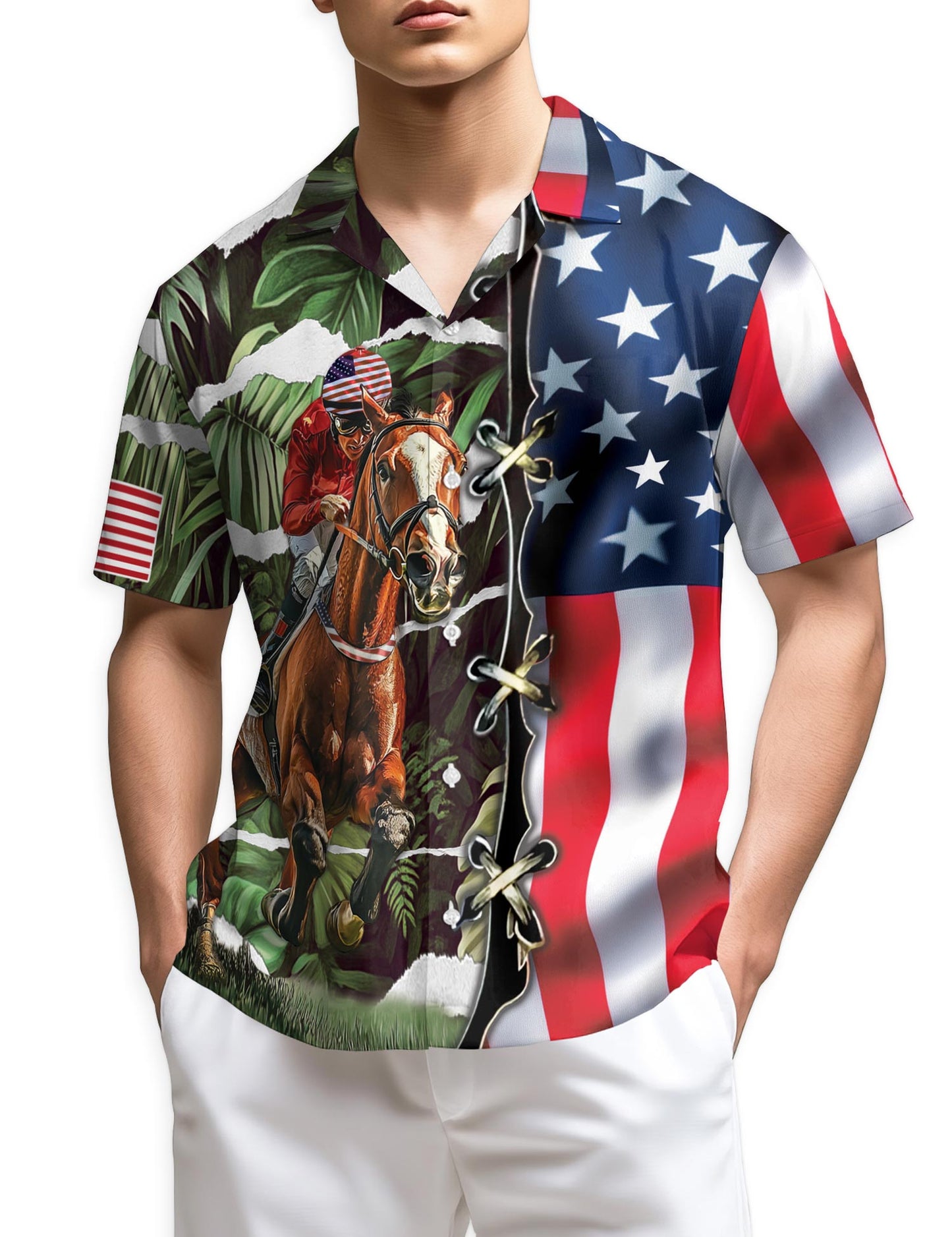 Azhawaiian American Jockey Racing Hawaiian Shirt for Men