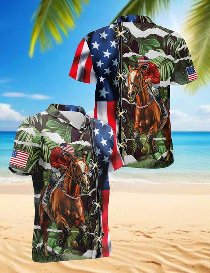 American Jockey Racing Hawaiian Shirt for Men, Button Down Aloha Shirt - Azhawaiian