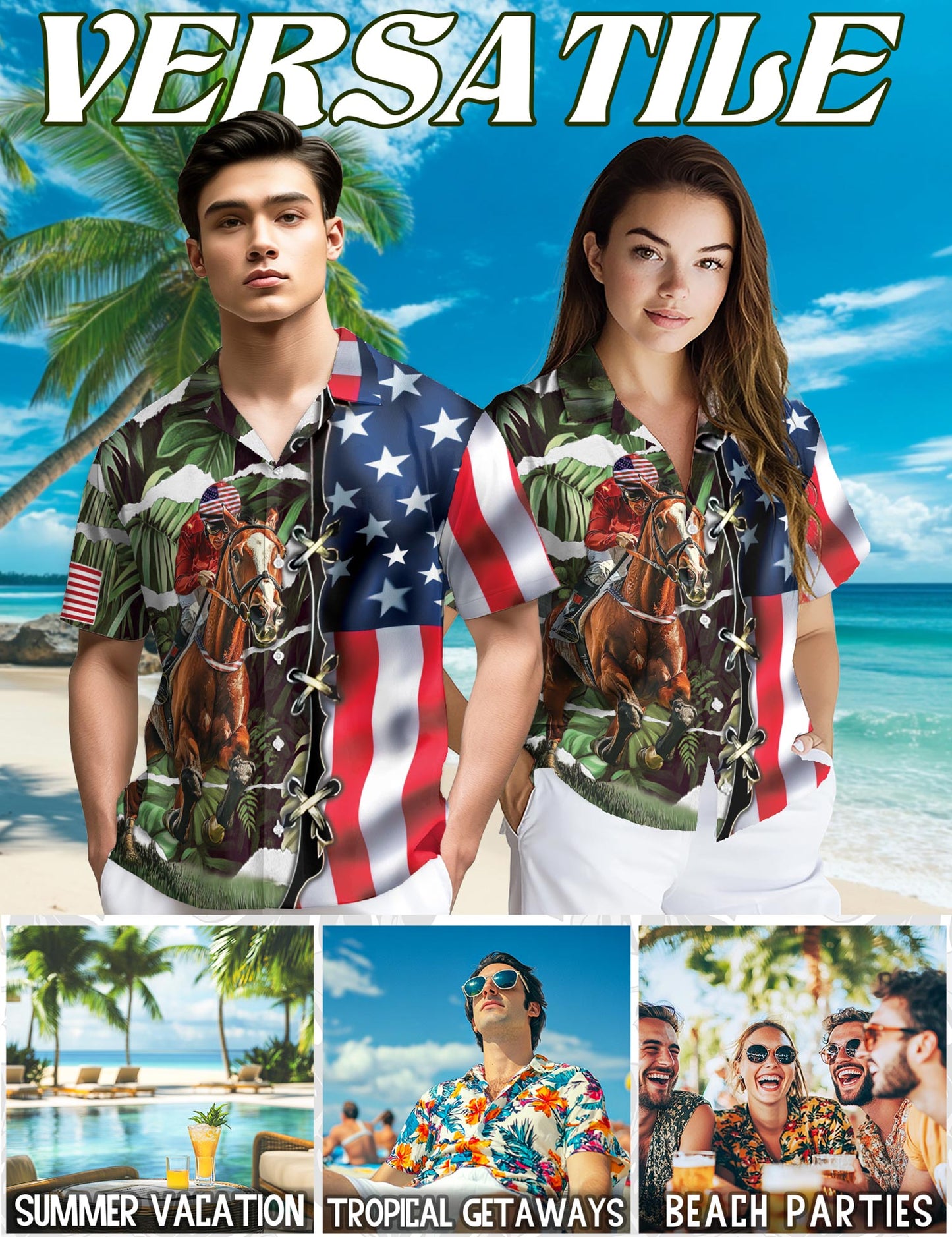 American Jockey Racing Hawaiian Shirt for Men, Button Down Aloha Shirt - Azhawaiian