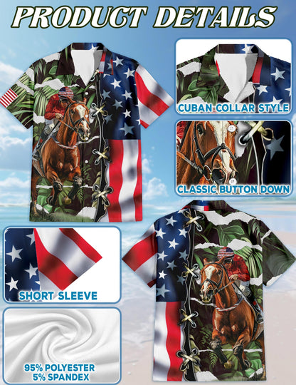 American Jockey Racing Hawaiian Shirt for Men, Button Down Aloha Shirt - Azhawaiian