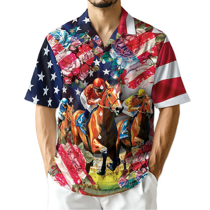 Azhawaiian American Roses Horse Racing Hawaiian Shirt for Men