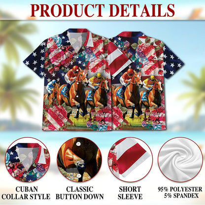 American Roses Horse Racing Hawaiian Shirt for Men, Button Down Aloha Shirt - Azhawaiian