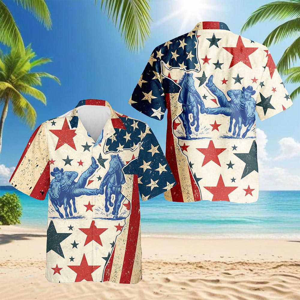 American Steer Wrestling Hawaiian Shirt for Men, Button Down Aloha Shirt - Azhawaiian