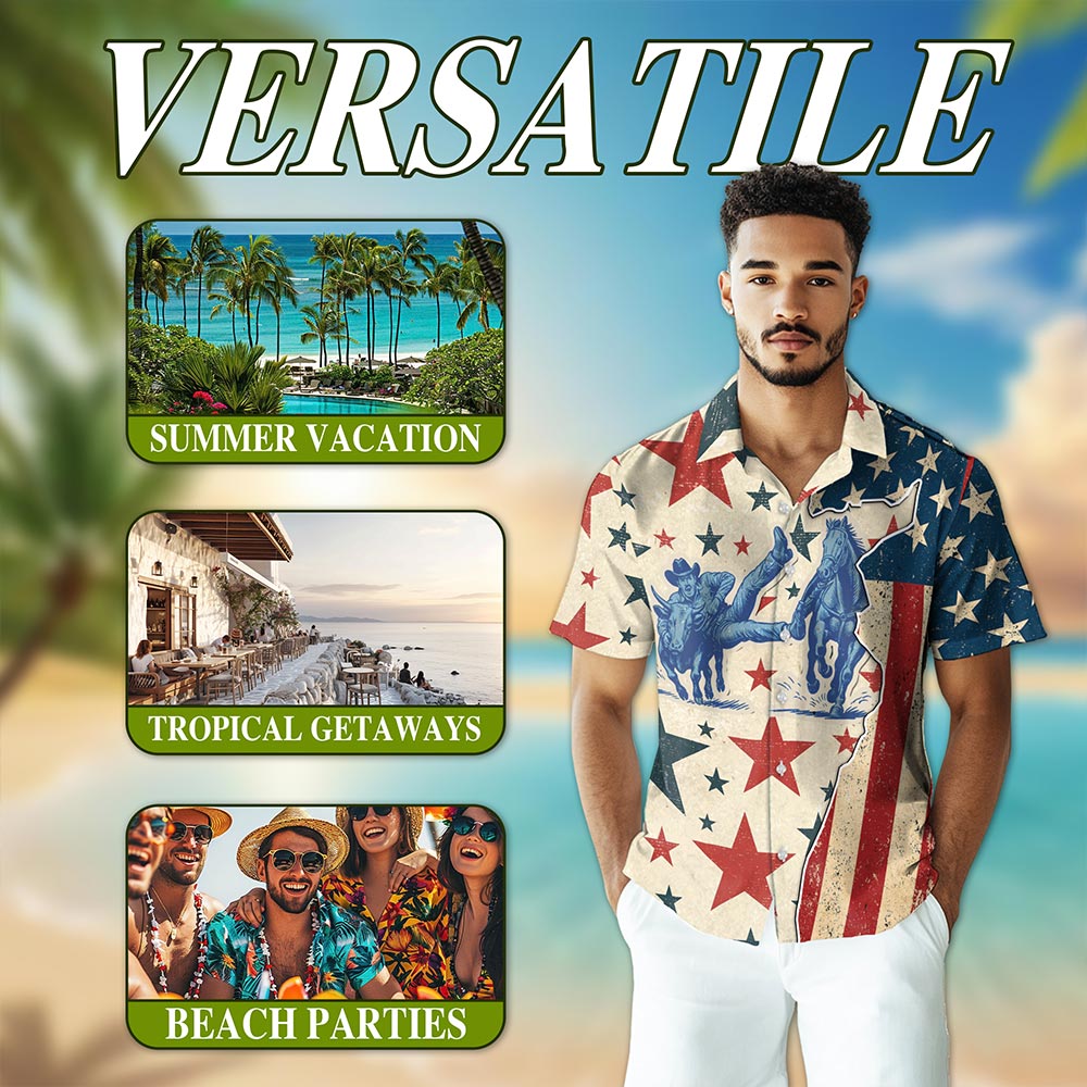 American Steer Wrestling Hawaiian Shirt for Men, Button Down Aloha Shirt - Azhawaiian