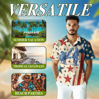 American Steer Wrestling Hawaiian Shirt for Men, Button Down Aloha Shirt - Azhawaiian