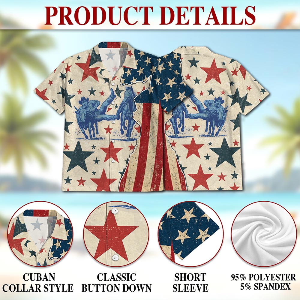 American Steer Wrestling Hawaiian Shirt for Men, Button Down Aloha Shirt - Azhawaiian