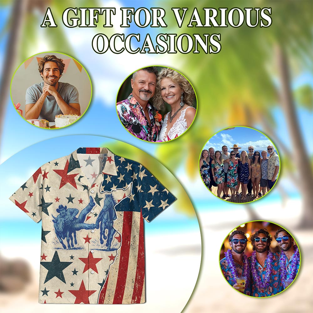 American Steer Wrestling Hawaiian Shirt for Men, Button Down Aloha Shirt - Azhawaiian