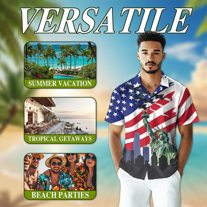 American USA Hawaiian Shirt for Men, Button Down Aloha Shirt - Azhawaiian