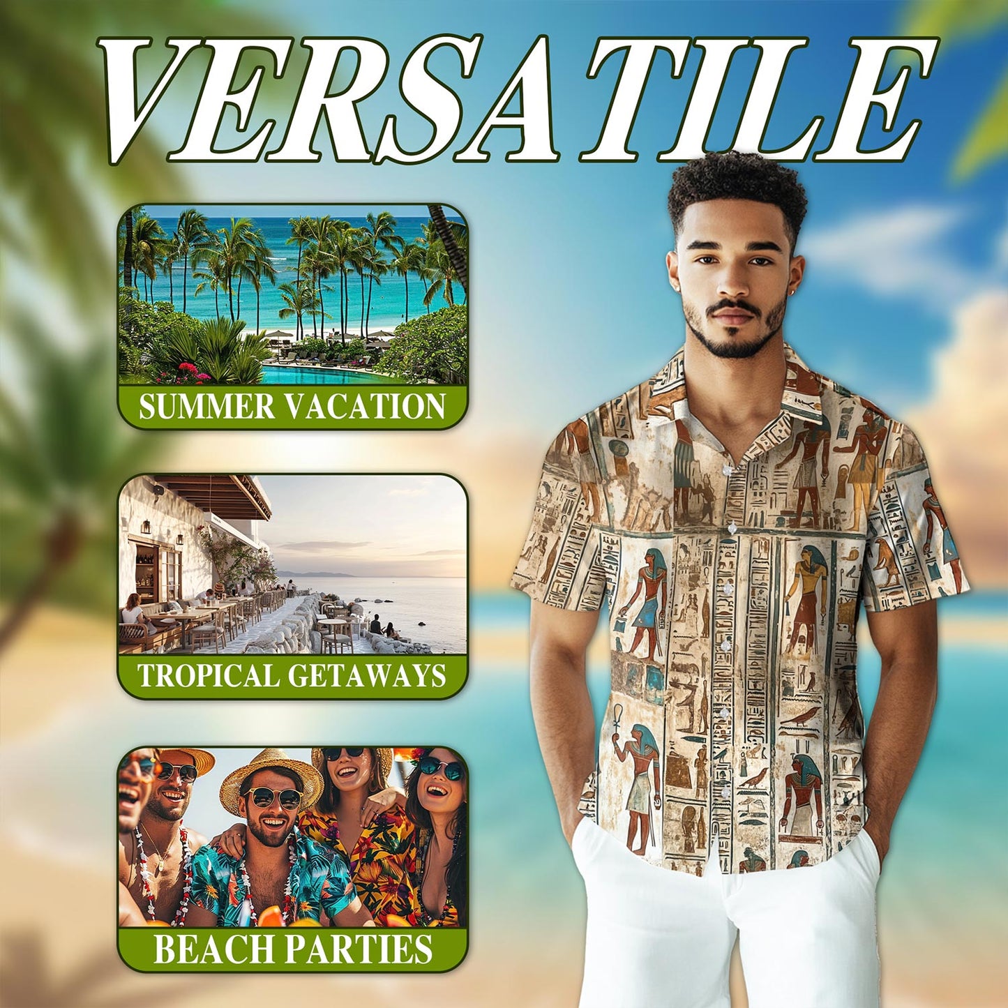 Ancient Egyptian Hawaiian Shirt for Men, Button Down Aloha Shirt - Azhawaiian