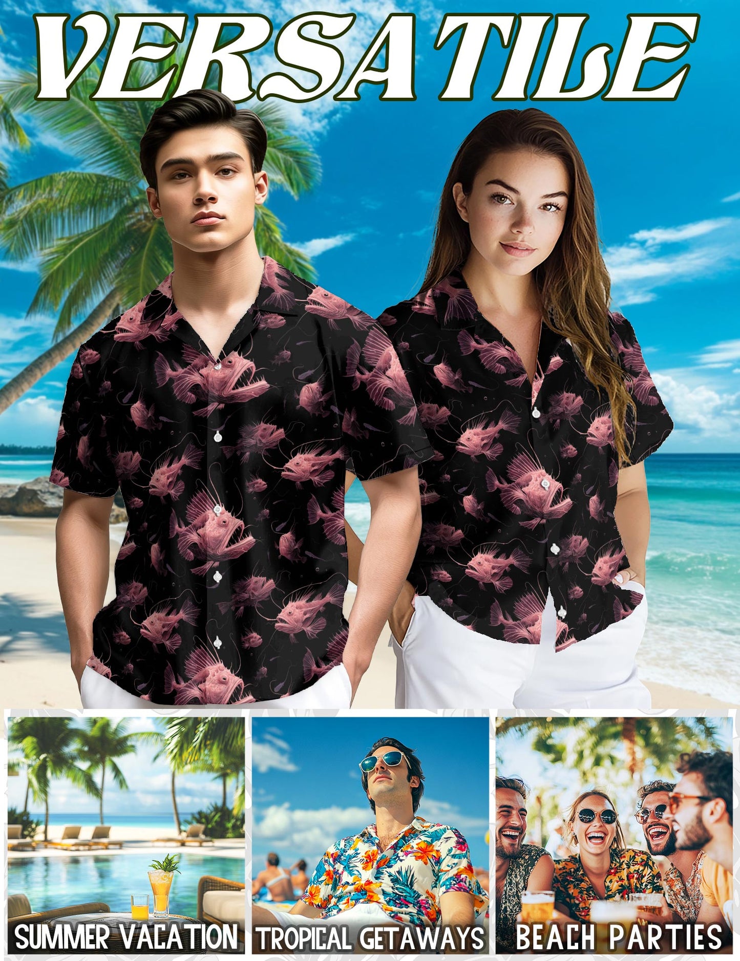 Anglerfish Hawaiian Shirt for Men, Button Down Aloha Shirt - Azhawaiian