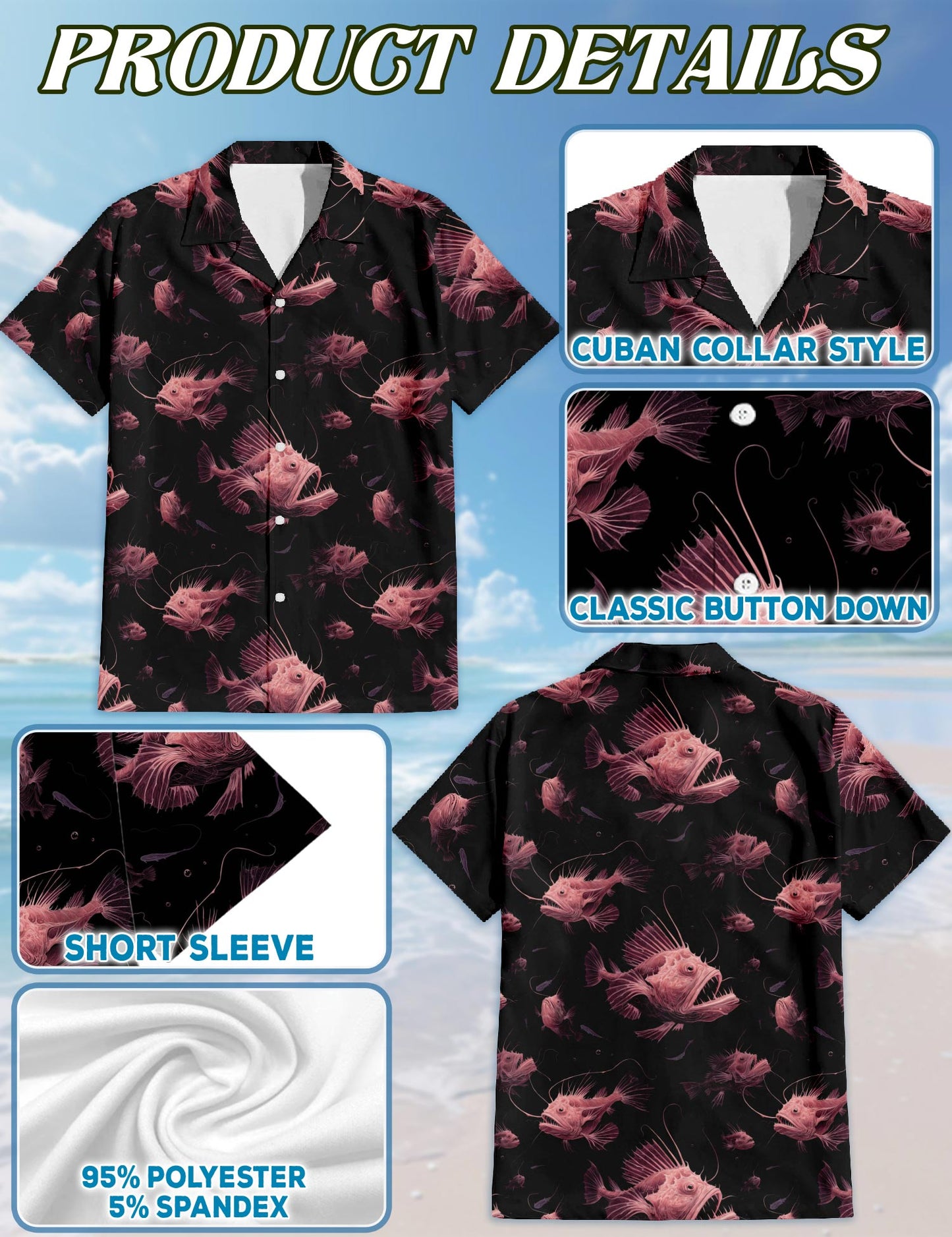 Anglerfish Hawaiian Shirt for Men, Button Down Aloha Shirt - Azhawaiian