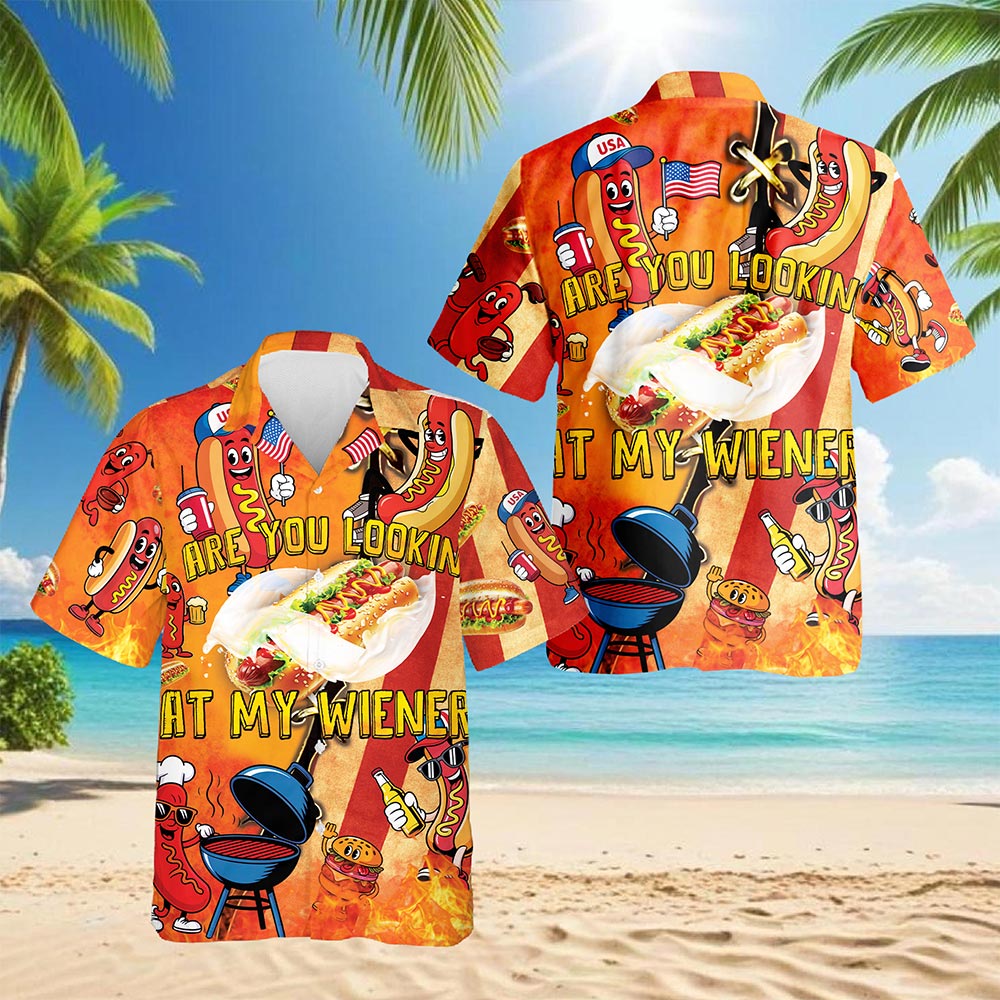 Are You Looking At My Wiener Hawaiian Shirt for Men, Button Down Aloha Shirt - Azhawaiian