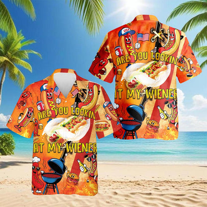 Are You Looking At My Wiener Hawaiian Shirt for Men, Button Down Aloha Shirt - Azhawaiian