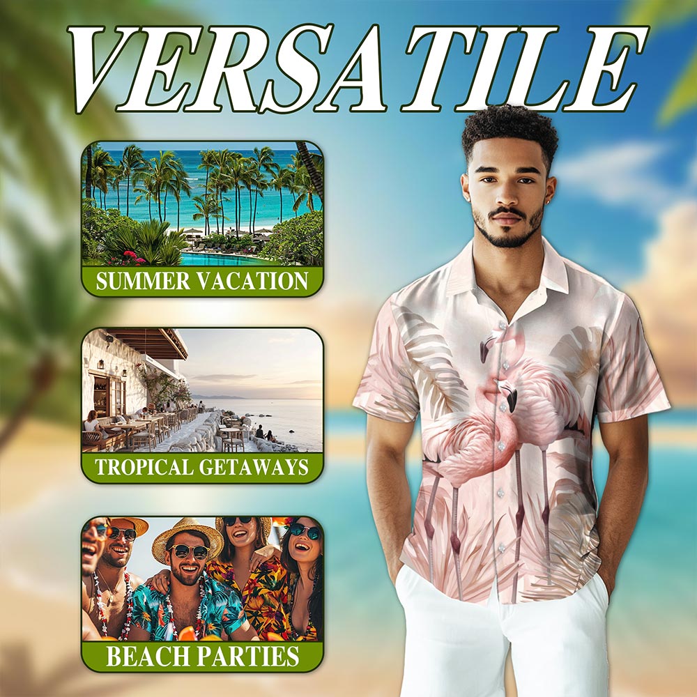 Art Flamingo Hawaiian Shirt for Men, Button Down Aloha Shirt - Azhawaiian