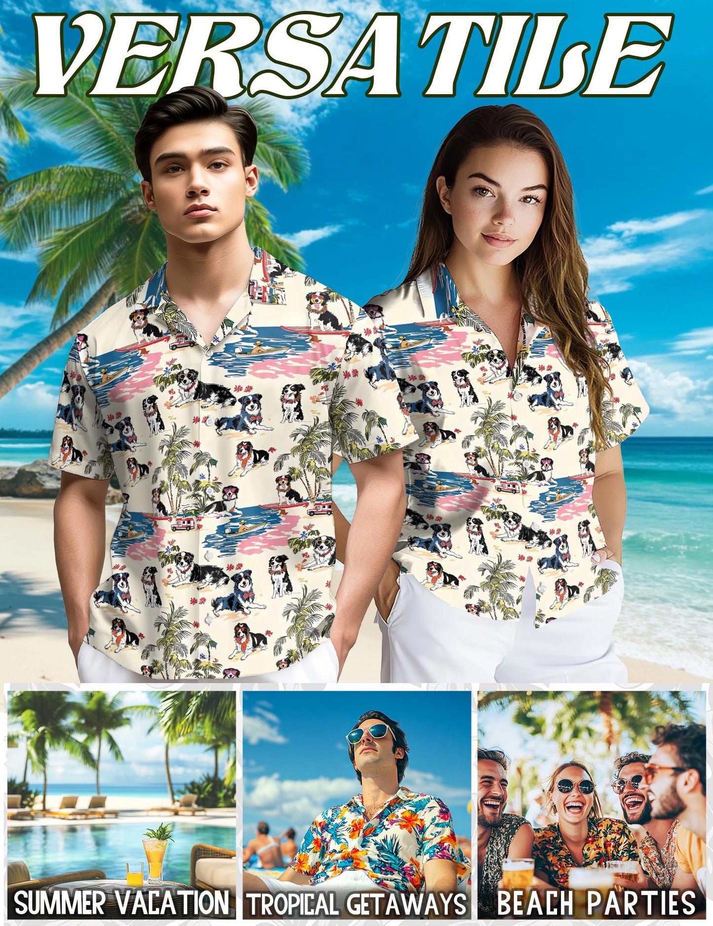 Australian Shepherd Hawaiian Shirt for Men, Button Down Aloha Shirt - Azhawaiian