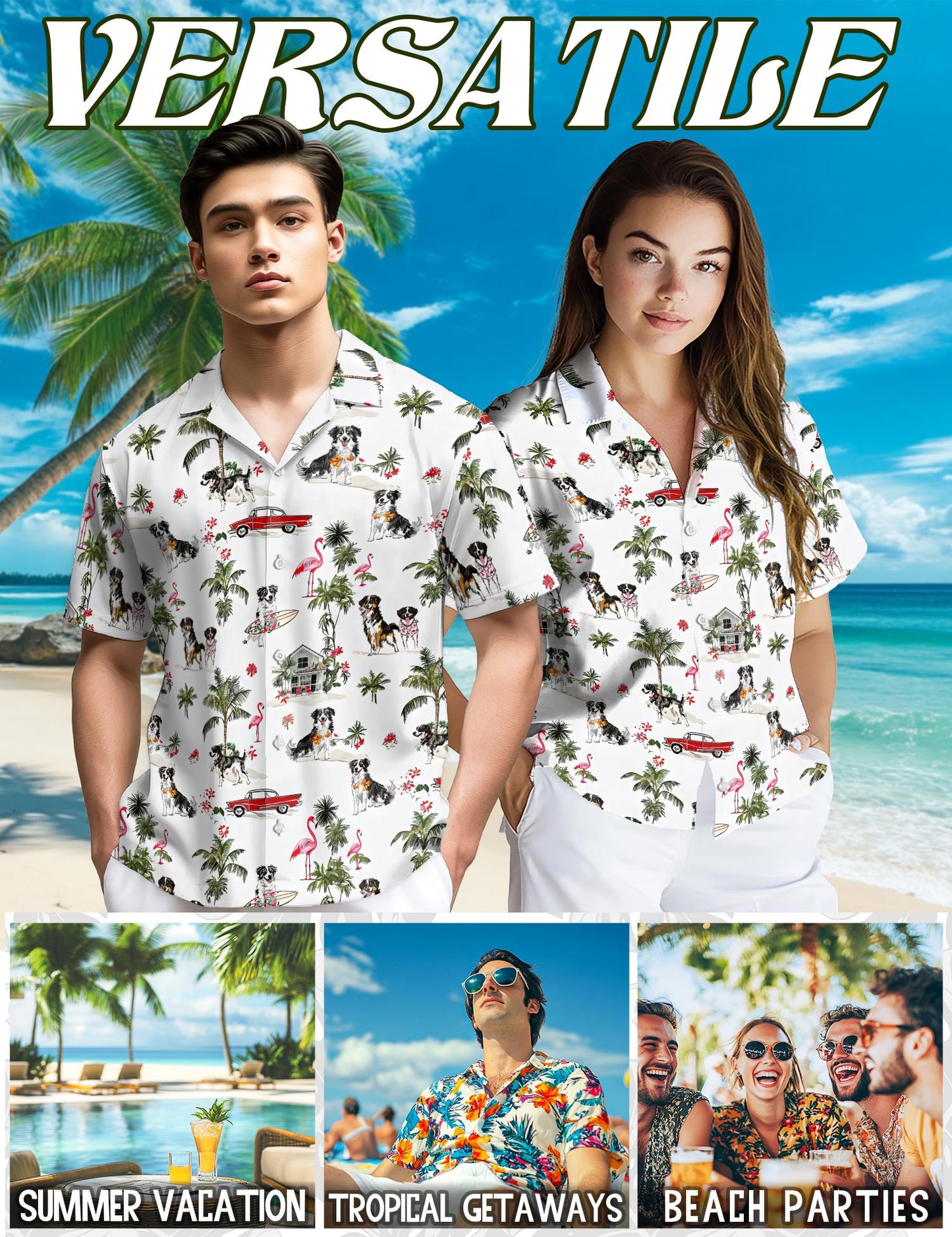 Australian Shepherd Hawaiian Shirt for Men, Button Down Aloha Shirt - Azhawaiian