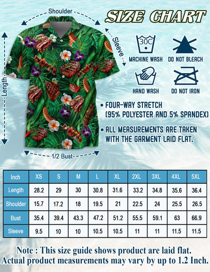 BBQ Lovers Green Floral Hawaiian Shirt for Men, Button Down Aloha Shirt - Azhawaiian