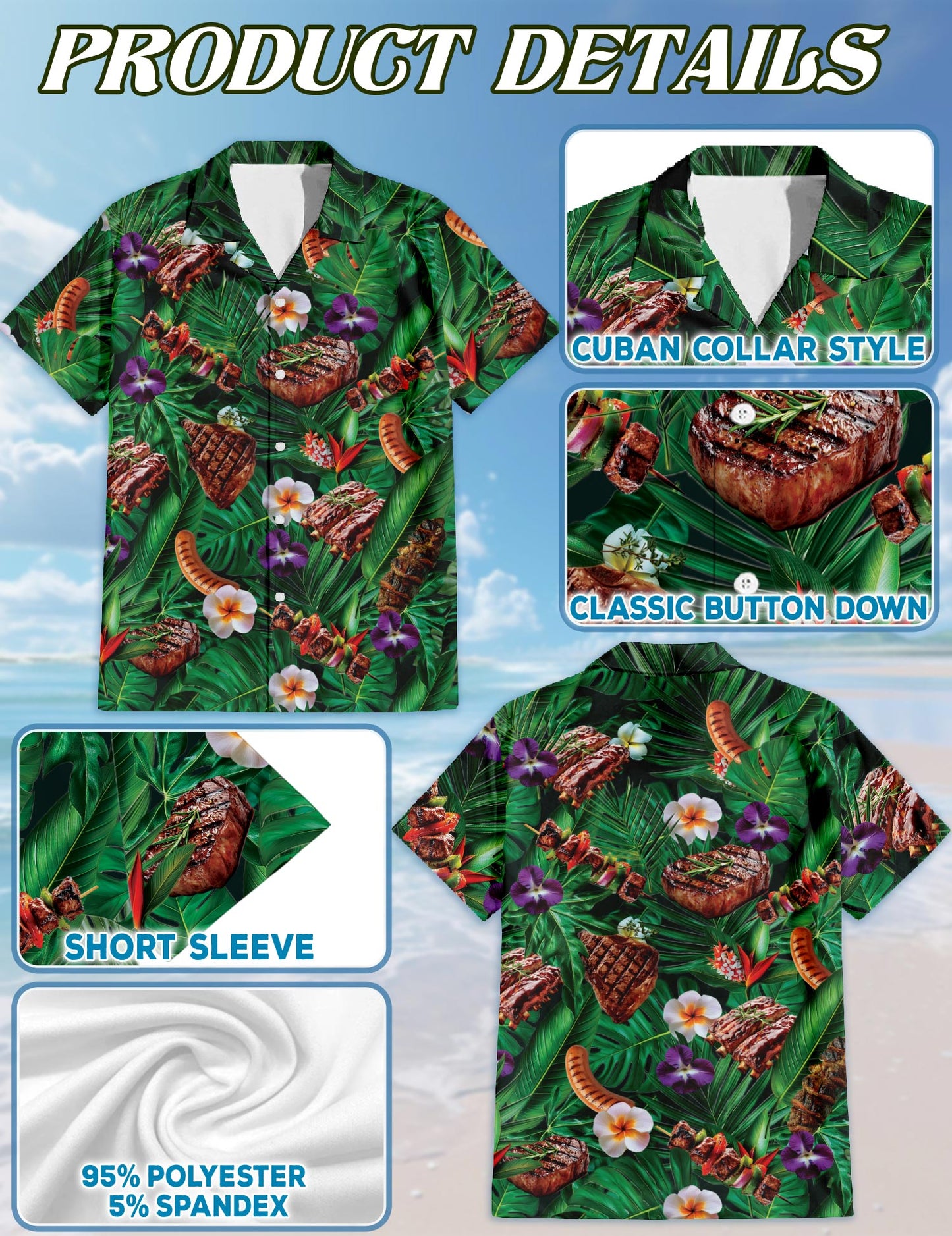 BBQ Lovers Green Floral Hawaiian Shirt for Men, Button Down Aloha Shirt - Azhawaiian
