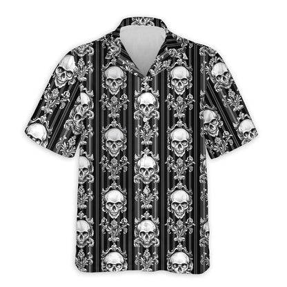 Azhawaiian B&W Skull Pattern Hawaiian Shirt for Men
