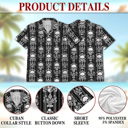 B&W Skull Pattern Hawaiian Shirt for Men, Button Down Aloha Shirt - Azhawaiian