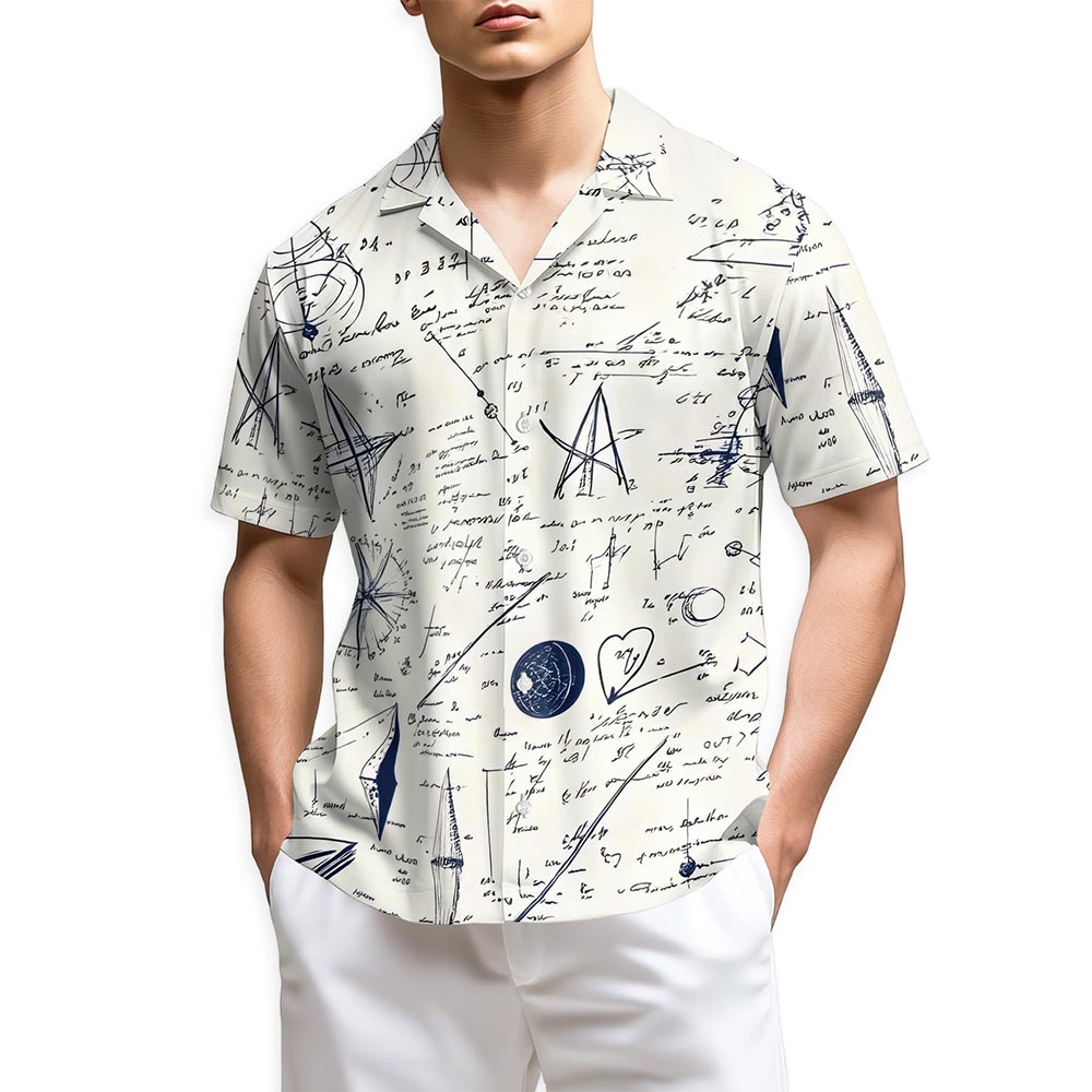 B&W Teacher Math Love Pattern Hawaiian Shirt for Men, Button Down Aloha Shirt - Azhawaiian