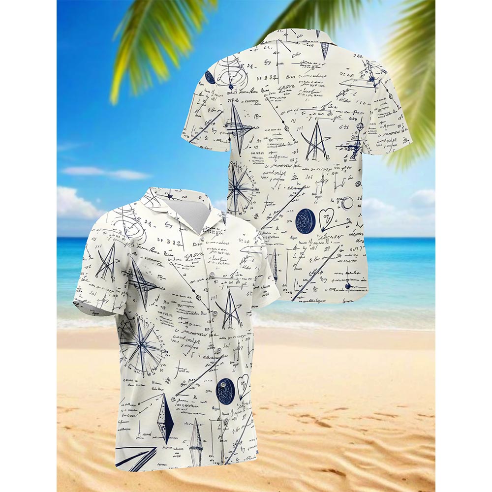 B&W Teacher Math Love Pattern Hawaiian Shirt for Men, Button Down Aloha Shirt - Azhawaiian