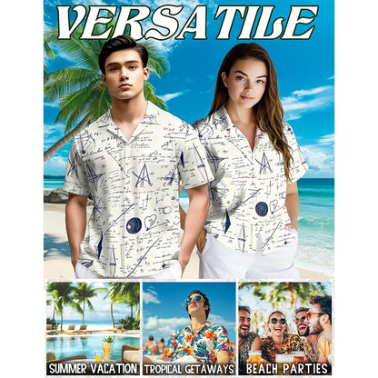 B&W Teacher Math Love Pattern Hawaiian Shirt for Men, Button Down Aloha Shirt - Azhawaiian