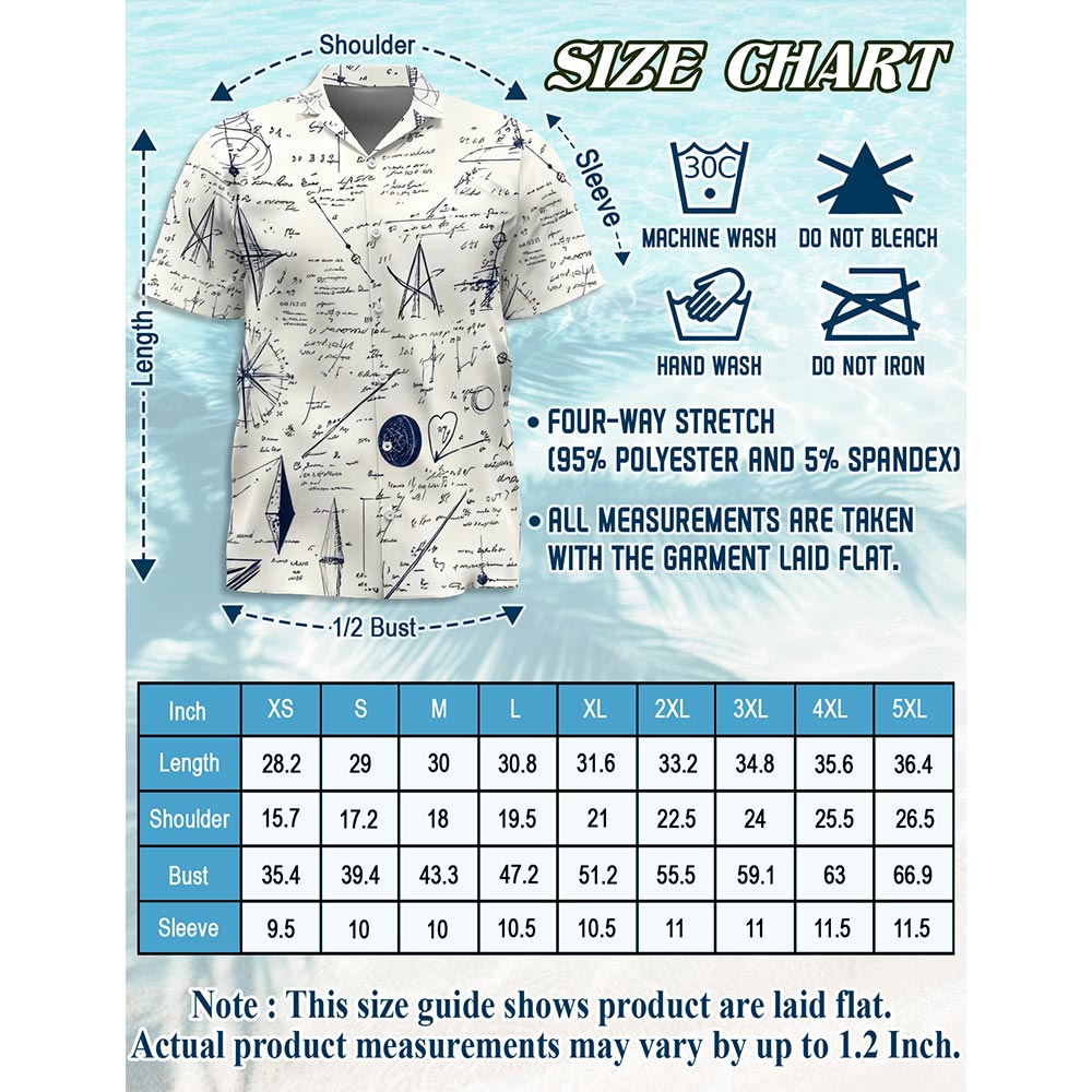 B&W Teacher Math Love Pattern Hawaiian Shirt for Men, Button Down Aloha Shirt - Azhawaiian