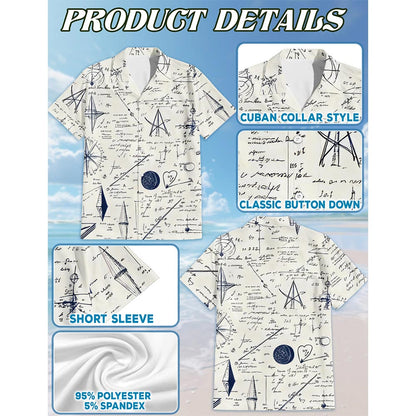 B&W Teacher Math Love Pattern Hawaiian Shirt for Men, Button Down Aloha Shirt - Azhawaiian
