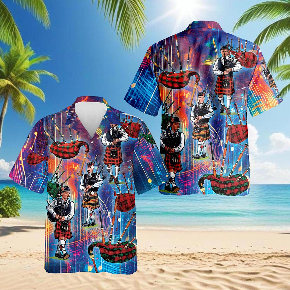 Bagpipes Player Hawaiian Shirt for Men, Button Down Aloha Shirt - Azhawaiian