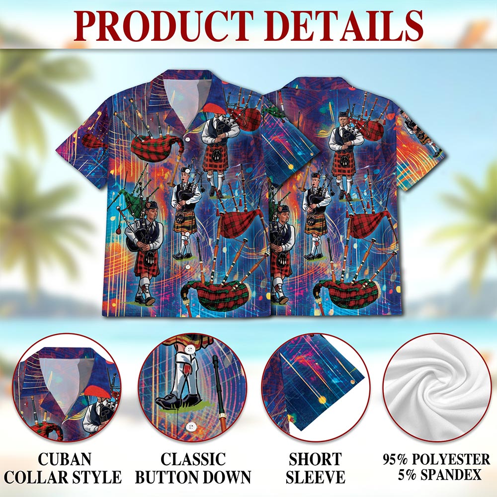 Bagpipes Player Hawaiian Shirt for Men, Button Down Aloha Shirt - Azhawaiian