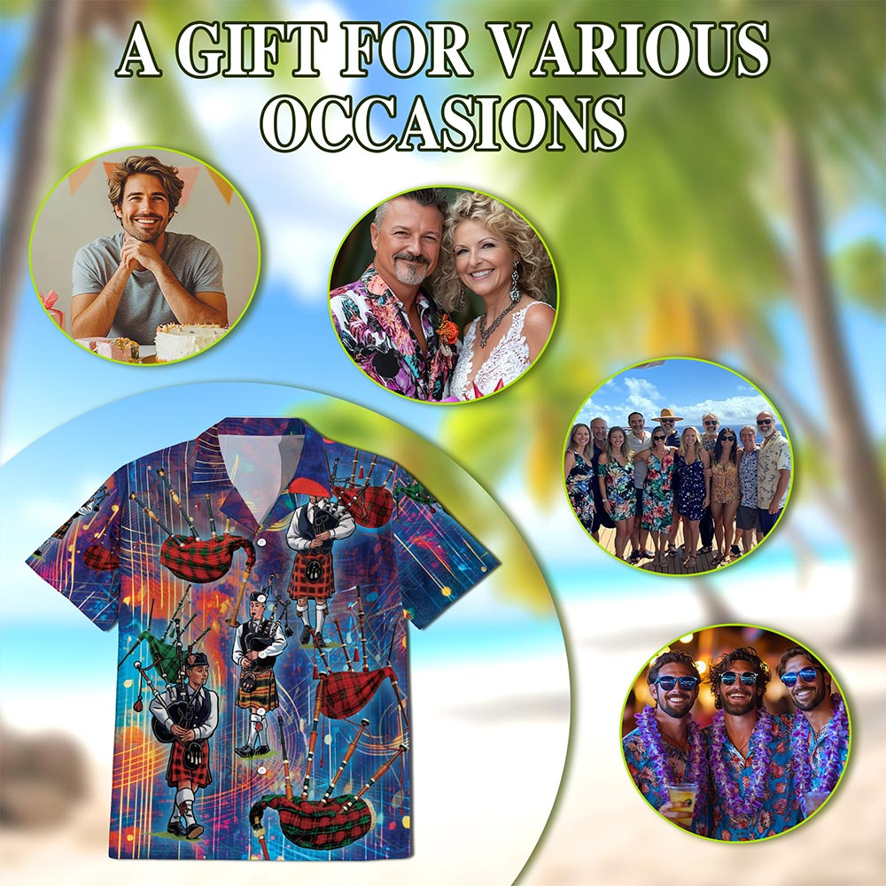 Bagpipes Player Hawaiian Shirt for Men, Button Down Aloha Shirt - Azhawaiian