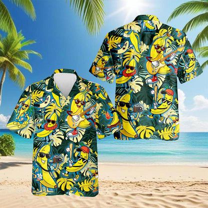 Banana Plays The Guitar Hawaiian Shirt for Men, Button Down Aloha Shirt - Azhawaiian