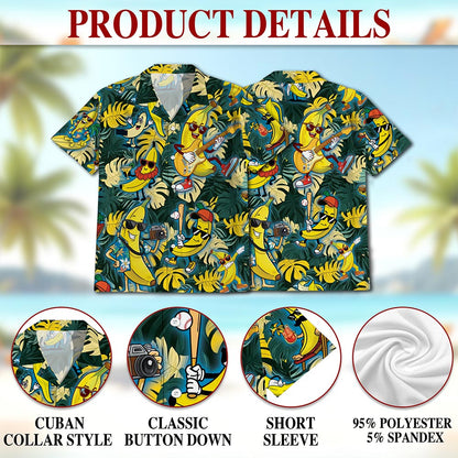 Banana Plays The Guitar Hawaiian Shirt for Men, Button Down Aloha Shirt - Azhawaiian