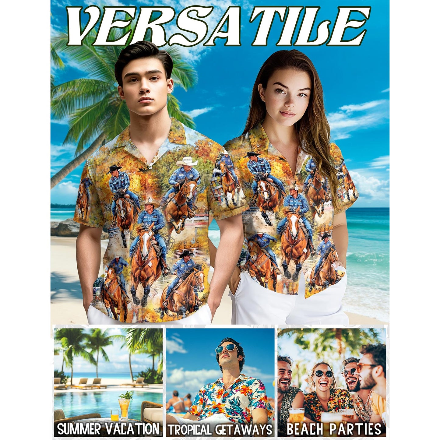 Barrel Racing Hawaiian Shirt for Men, Button Down Aloha Shirt - Azhawaiian