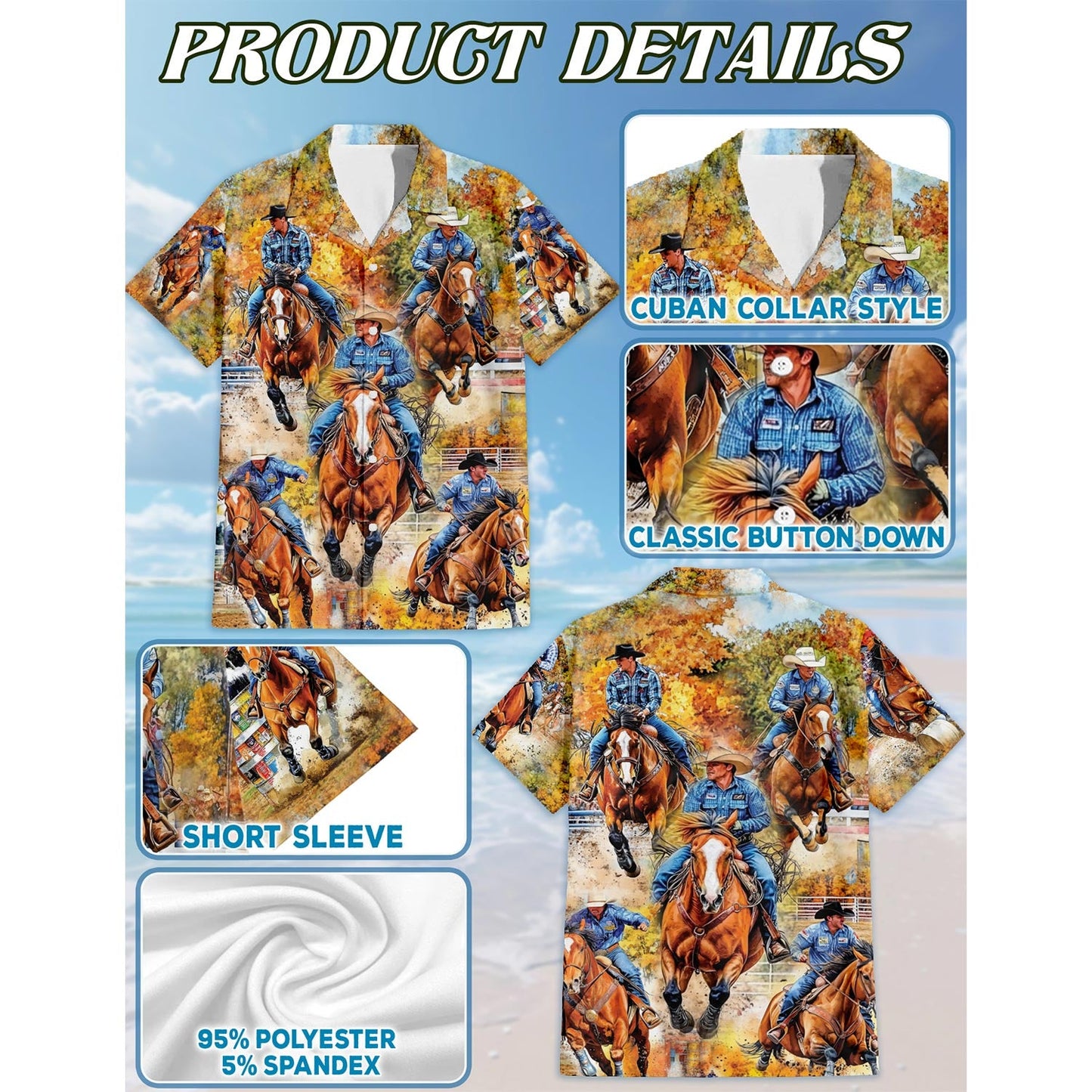 Barrel Racing Hawaiian Shirt for Men, Button Down Aloha Shirt - Azhawaiian