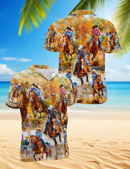 Barrel Racing Women Hawaiian Shirt for Men, Button Down Aloha Shirt - Azhawaiian