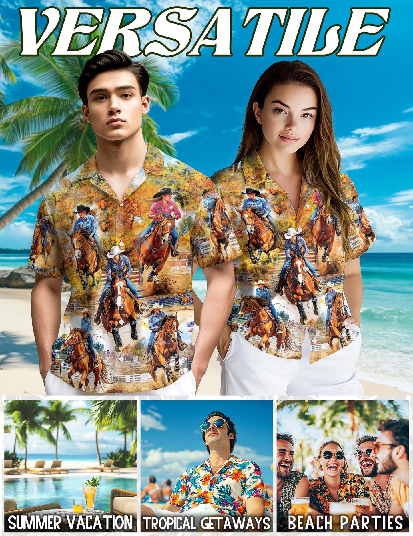 Barrel Racing Women Hawaiian Shirt for Men, Button Down Aloha Shirt - Azhawaiian