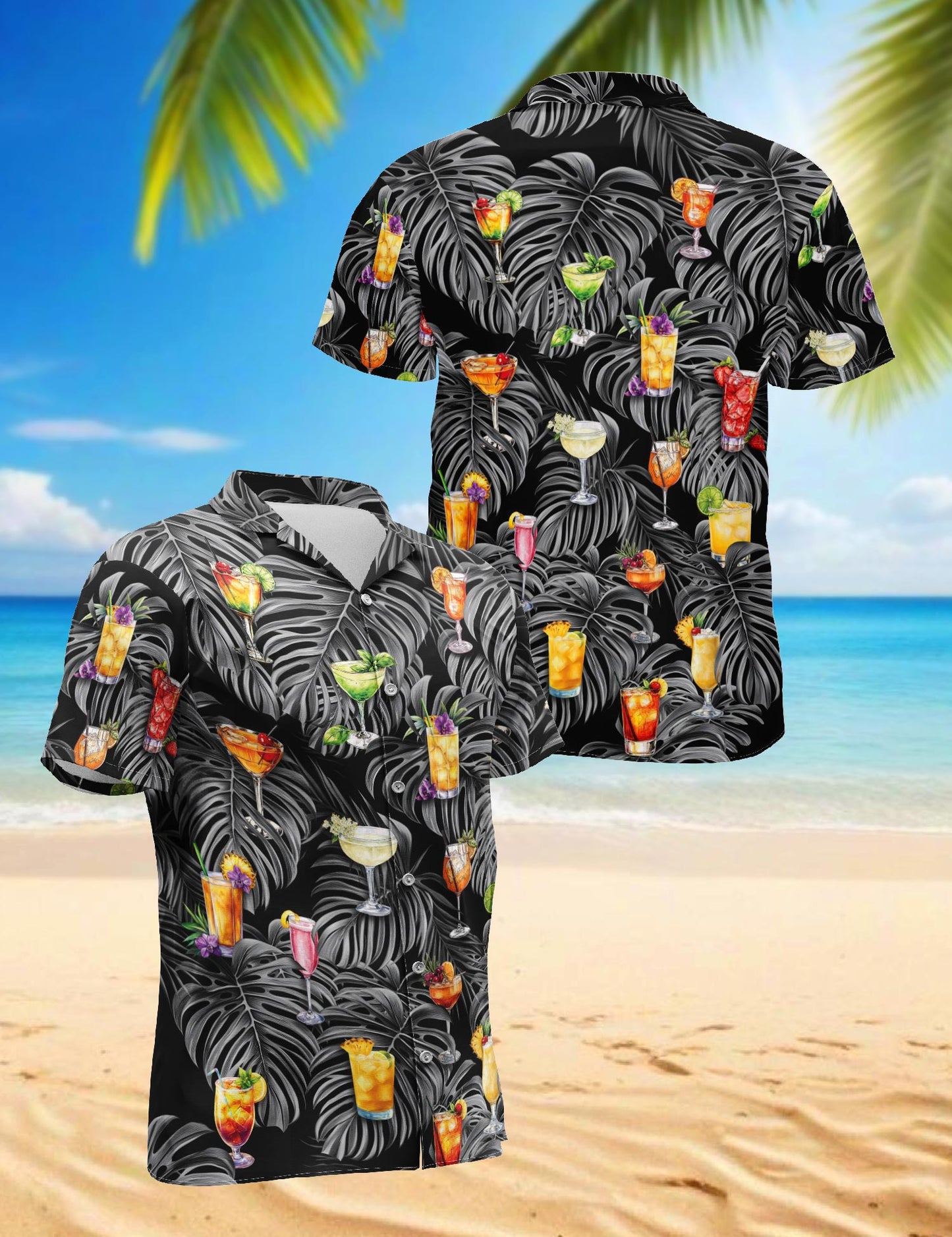 Bartender Cocktails Hawaiian Shirt for Men, Button Down Aloha Shirt - Azhawaiian